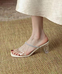Fashion Splicing Chunky Heel Apricot Slide Sandals Peep Toe