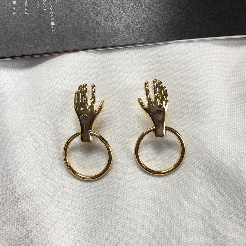 Vintage Alloy Palm Circle Drop Earrings
