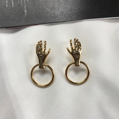Vintage Alloy Palm Circle Drop Earrings