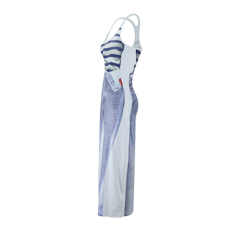 Mock 2-Piece Print Bodycon Maxi Dress