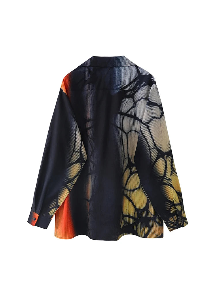 Printed Loose Drape Long Sleeved Shirt