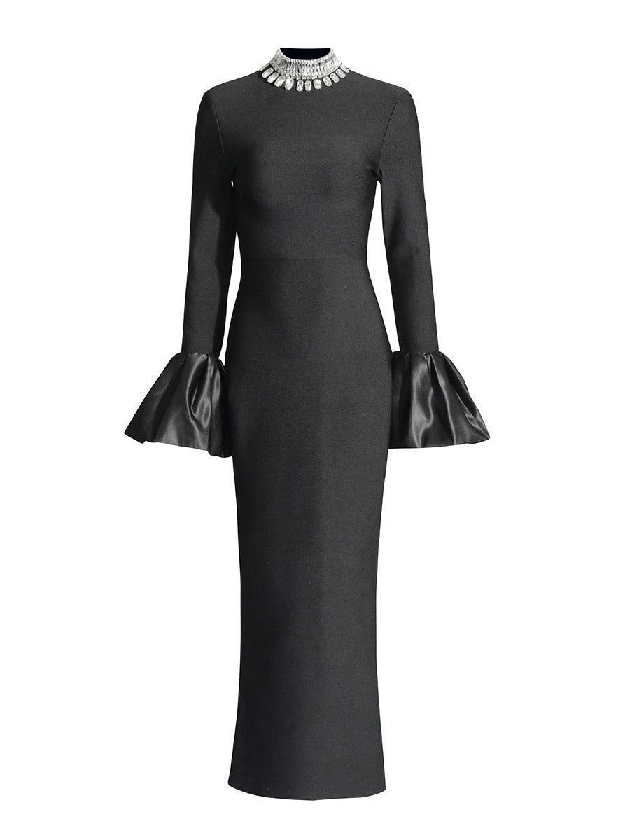 Trumpet Sleeves Ruffled Edge Hip Hugging Bandage Dress