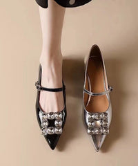 Black Flat Shoes For Women Buckle Strap Pointed Toe New