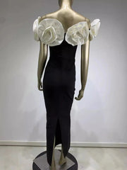 Large White Flower Black Bandage Dress