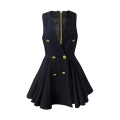 V-Neck Double Breasted High Waisted Dress