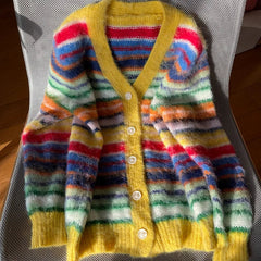 Multicolor Striped Long Sleeves V-Neck Cardigan Sweater