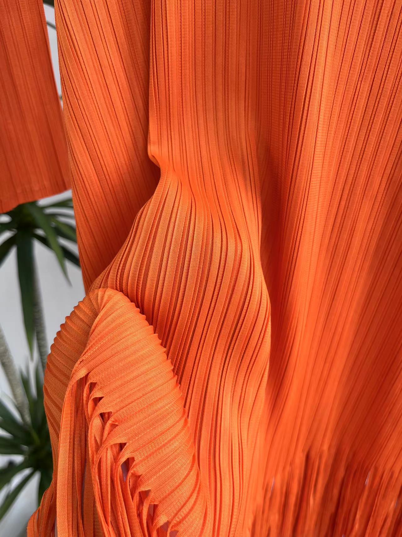 Orange Tassel Pleated Dress
