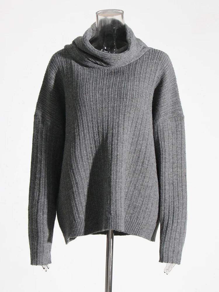 Diagonal Collar Ribbed Knitted Sweater