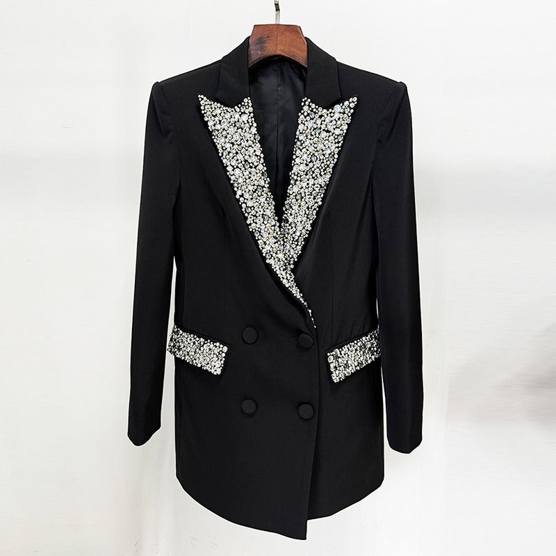 Handmade Inlaid Diamond Slim Fit Long Blazer