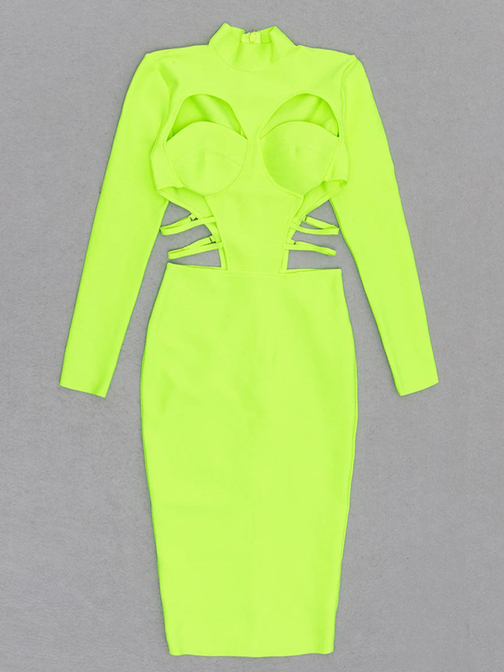 Green Hollow-Out Slim-Fit Midi Dress