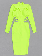 Green Hollow-Out Slim-Fit Midi Dress