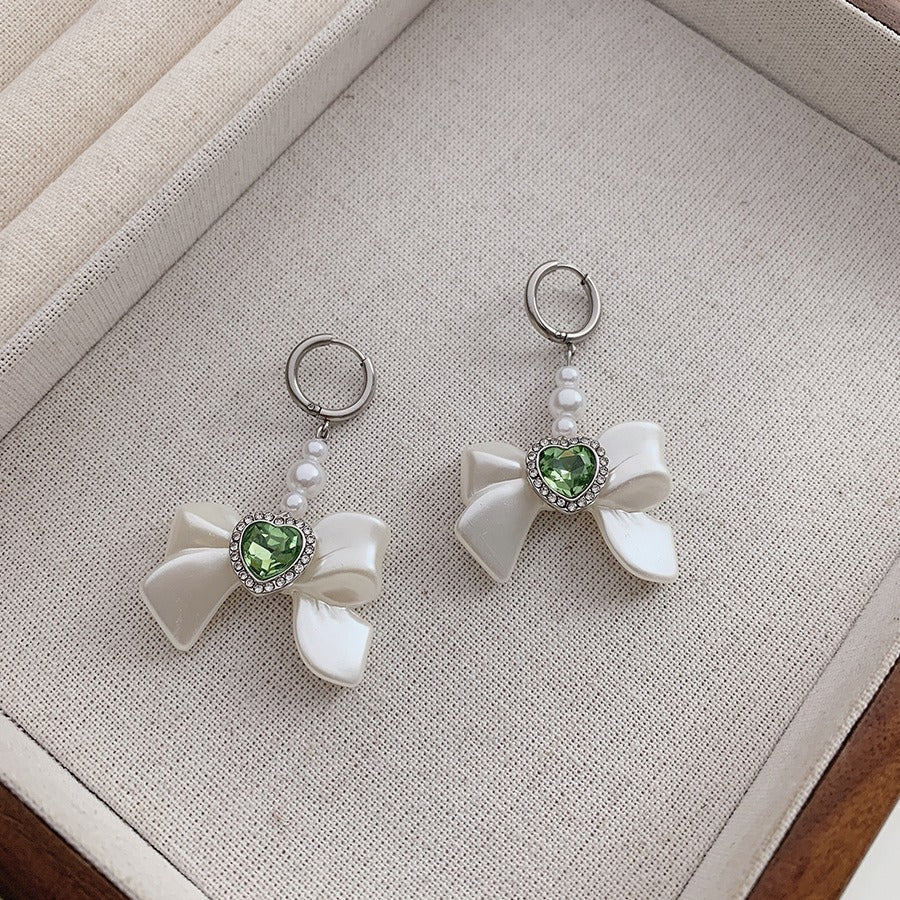White Bow Hoop Earrings