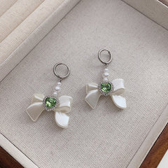 White Bow Hoop Earrings