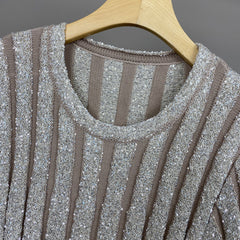 Slim Fit Sequined Sweater + Elastic Waist Skirt Set