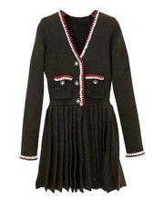 Classic V-neck Knitted Cardigan Dress