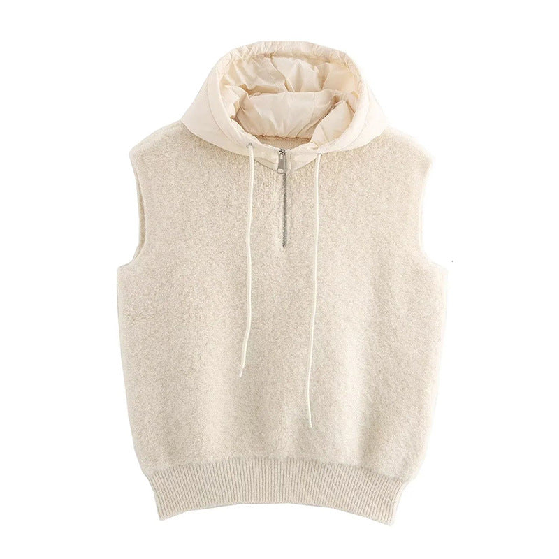 Thick Casual Half Zipper Hooded Knitted Vest