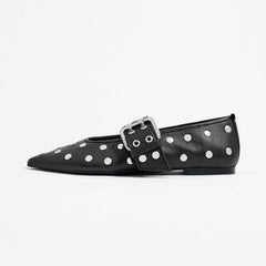 Pointed Shallow Mouth Belt Buckle Flat Shoes