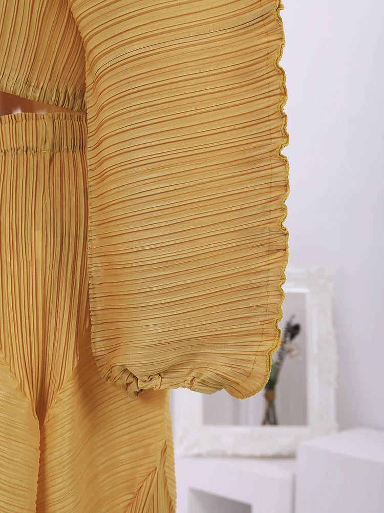 Pleated Short Top+ Pants Set