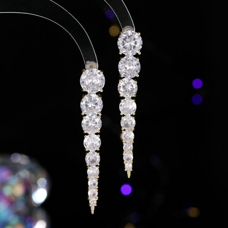 Ice Cracked Zircon Long Earrings