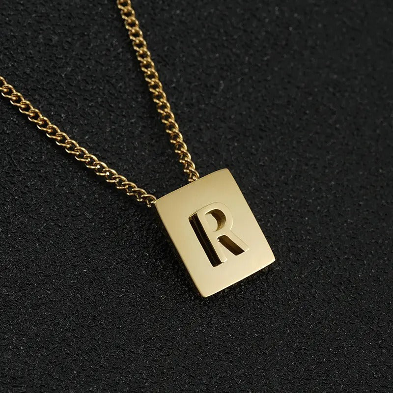 Stainless Steel Square Letter Necklace