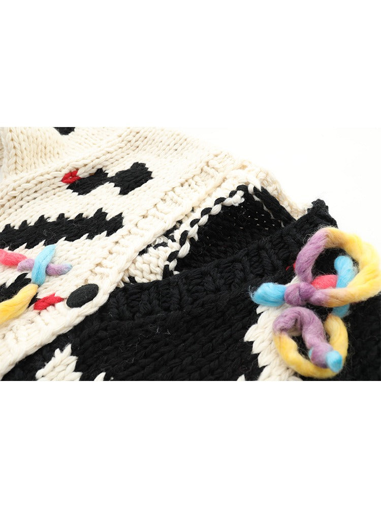 Handmade Needle Hook Tassel V-Neck Thickened Knit Cardigan