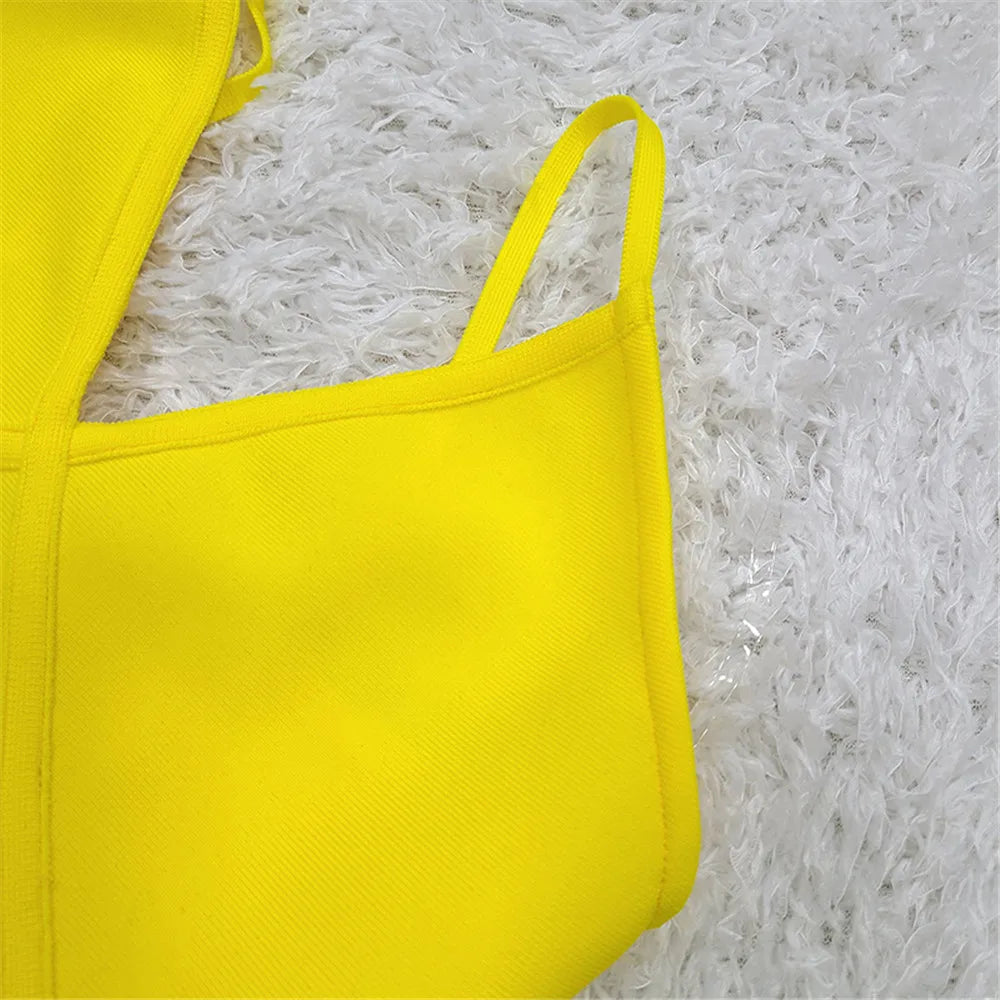 Yellow Thin-Strap Bandage Ruffled Dress