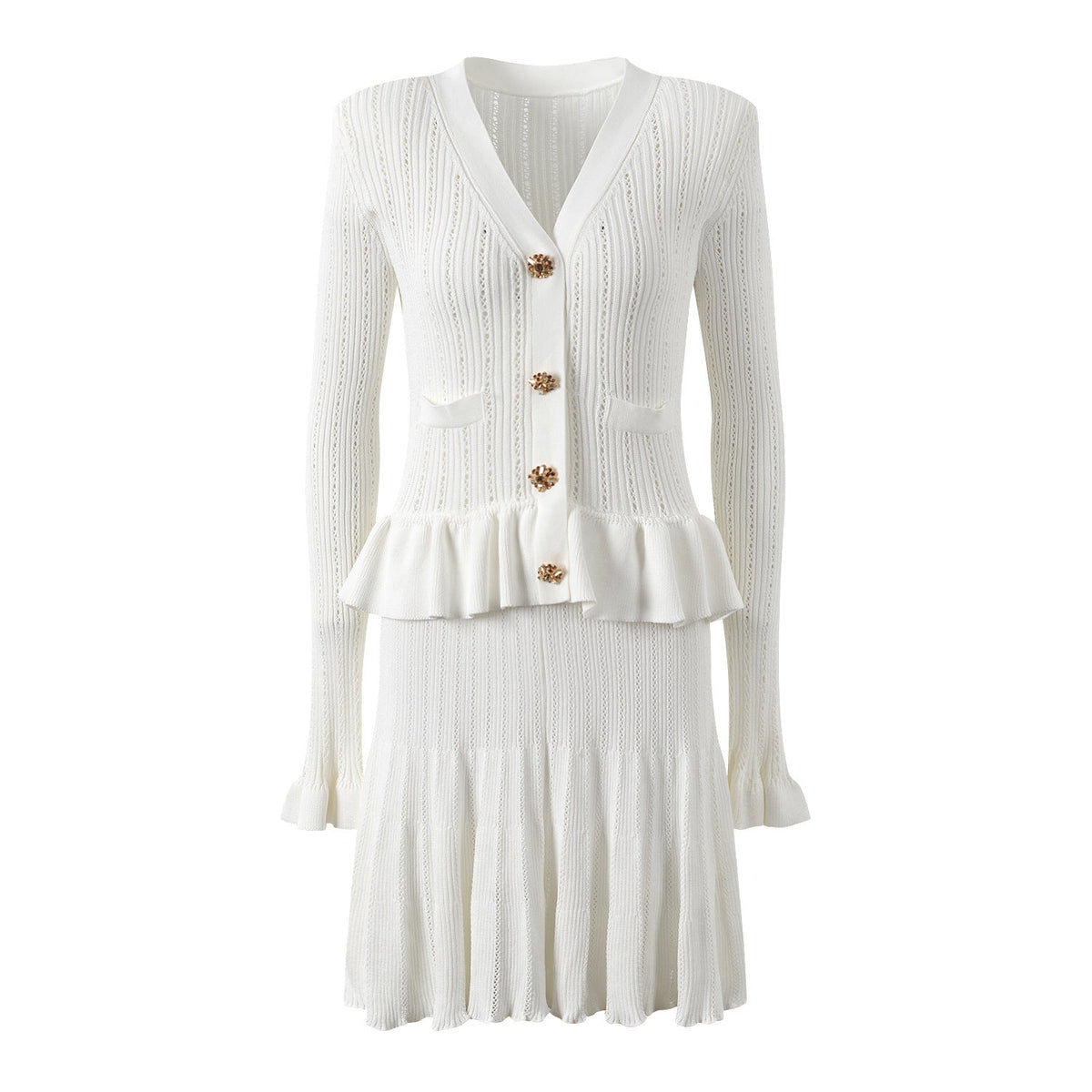 Ruffle Edge Patchwork Long Sleeved Dress