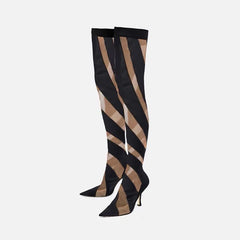 Stretch Cloth Vegan Leather High Boots