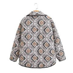 Paisley Printed Front Pockets Quilted Jacket