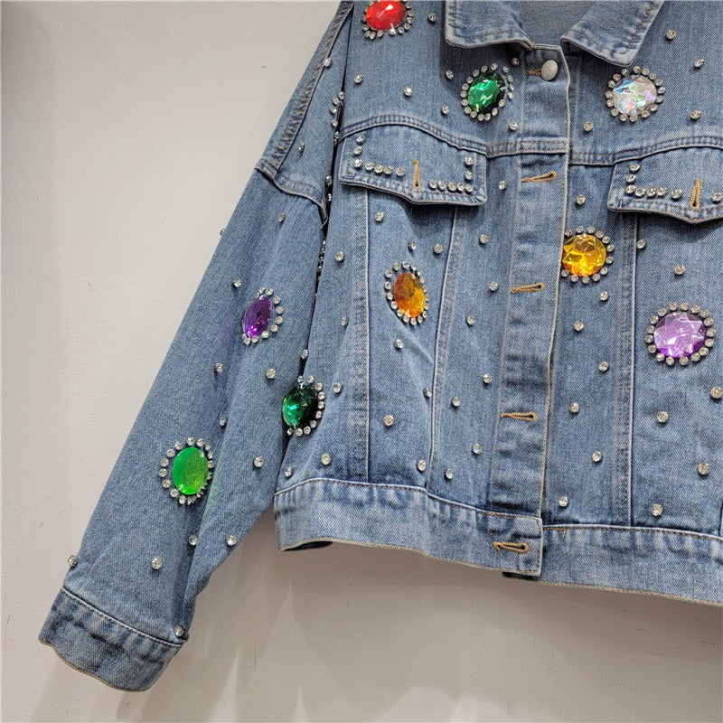 Colorful Diamond Denim Jacket