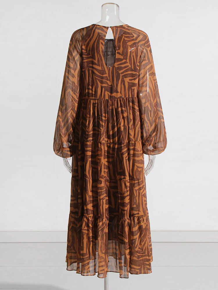 Coffee Lantern Sleeve Cut-Out Back Dress