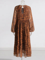 Coffee Lantern Sleeve Cut-Out Back Dress
