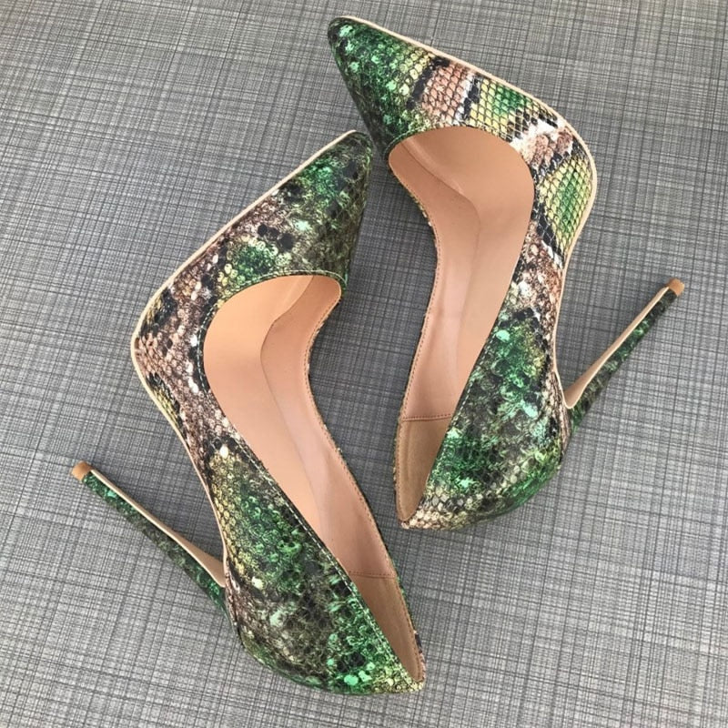 Green Snake Pattern Stiletto Pumps