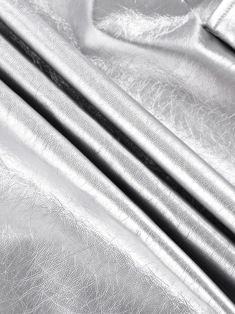 Glossy Spliced Trims Zip-Up Collar
