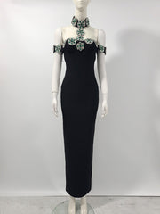 Elegant Halter Black Evening Dress with Diamond Embellishment