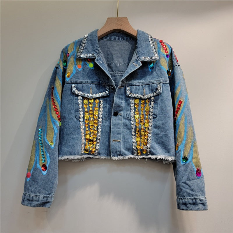 Handmade Nail Bead Short Denim Jacket