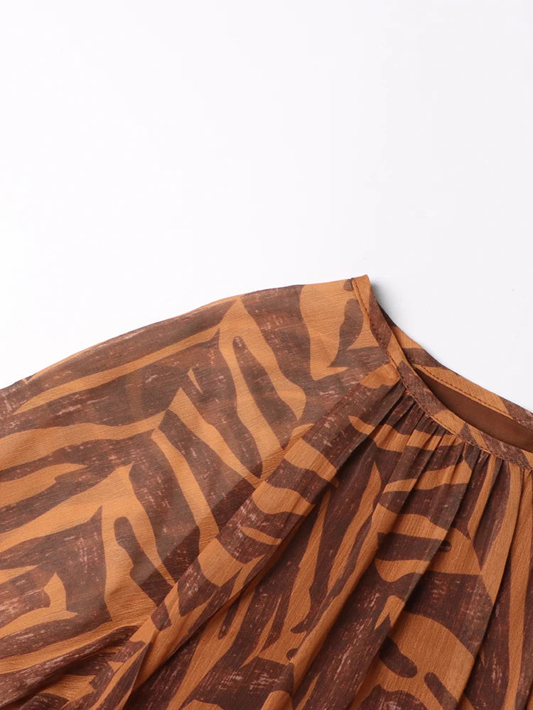 Coffee Lantern Sleeve Cut-Out Back Dress