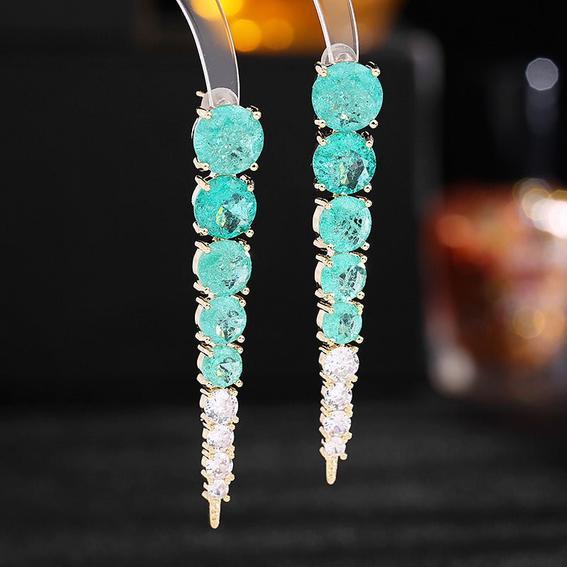 Ice Cracked Zircon Long Earrings