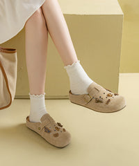 Casual Apricot Suede Splicing Hollow Out Slide Sandals