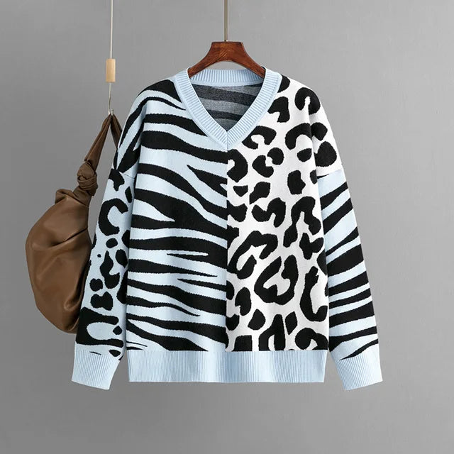 Casual Animal Print Loose Knitted Sweater