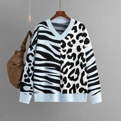 Casual Animal Print Loose Knitted Sweater