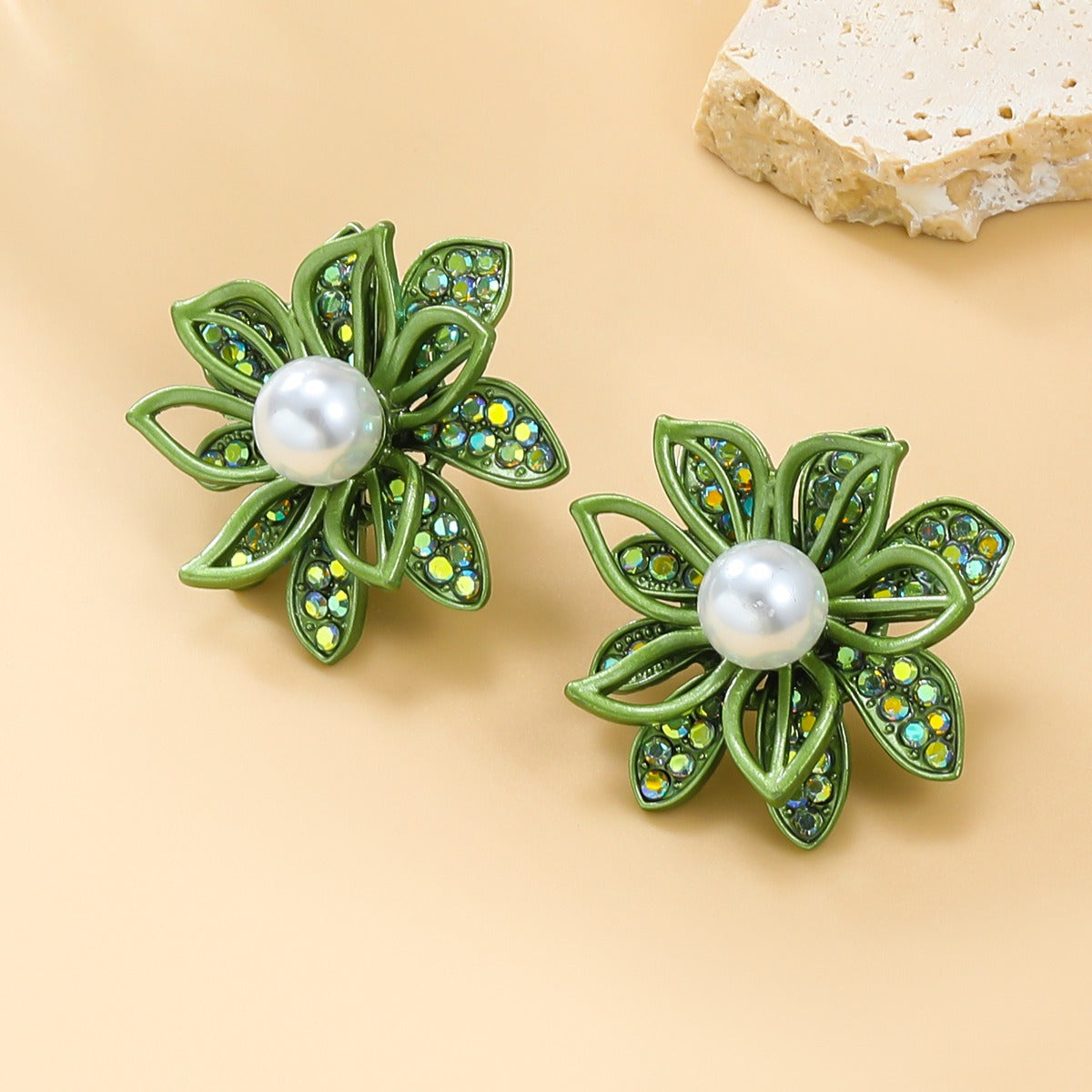 Diamond Inlaid Floral Alloy Earrings