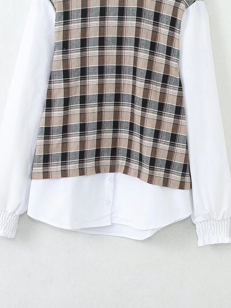 Mock 2-Piece Plaid Loose Top