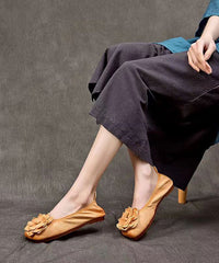 Rose Handmade Cowhide Leather Floral  Flat Shoes For Women