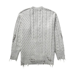 Studded Braided Knit Ripped Cardigan