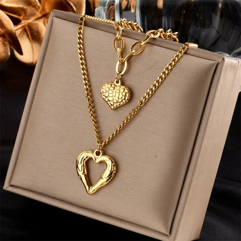 Double Hearts Gold Plated Necklace