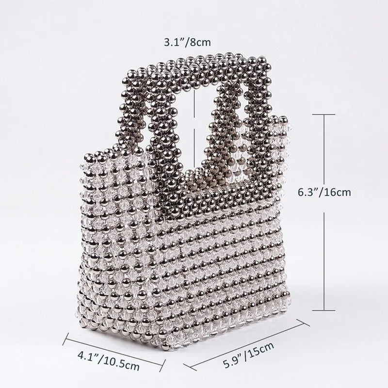 Silver Beads Top-Handle Handbag