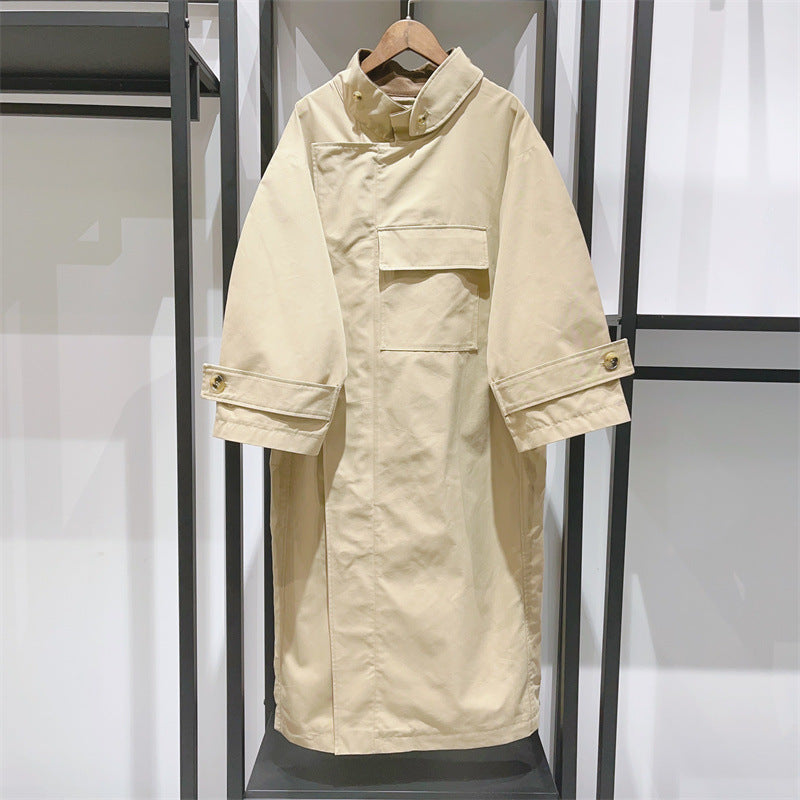 Stand Collar Long Sleeved Straight Tube Trench Coat