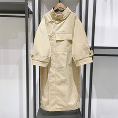 Stand Collar Long Sleeved Straight Tube Trench Coat