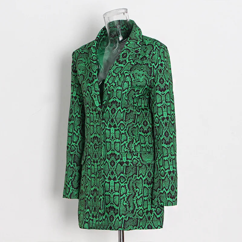 Green Snake Pattern Loose Blazer